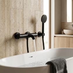 Aquanello Eterna Termostatisk badkarsblandare i matt svart med rund handdusch ET-B-SET1-2-10